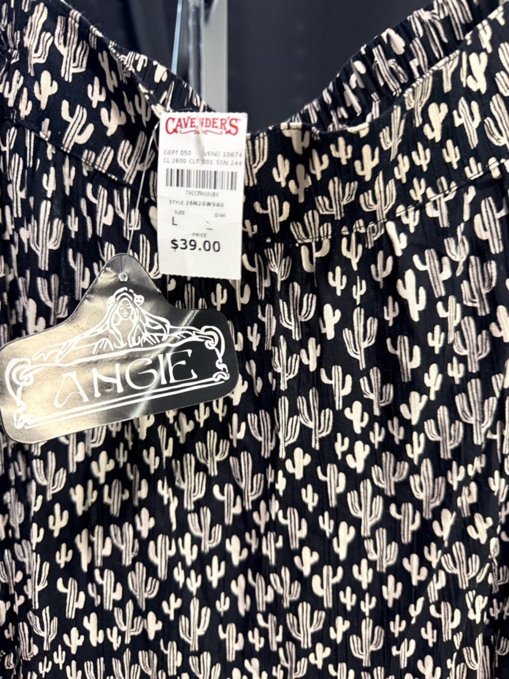 Angie Black and Cream Cactus Print Maxi Skirt with Side Slit. 🌵👢 - Picture 4 of 4